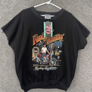 VTG Harley-Davidson Sweatshirt XL Black Elvis Rockin Rollin Graphic Deadstock